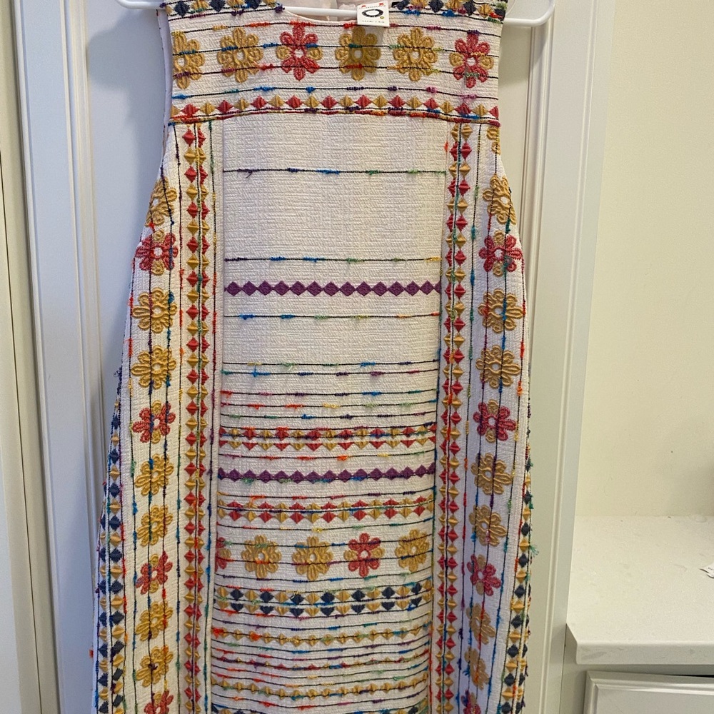 Anthropologie Cream Embroidered Multicolor Midi Dress